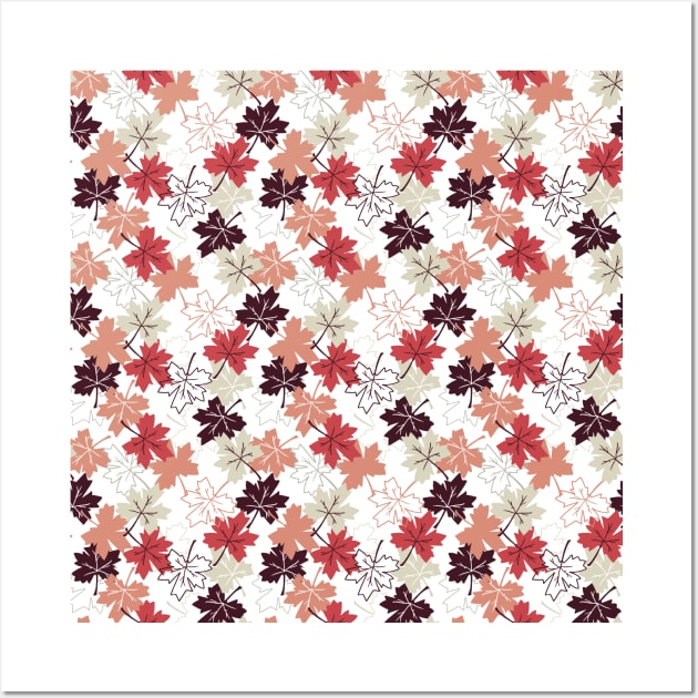 Red Autumn Leaves Pattern White Ver Wall Art by FlinArt